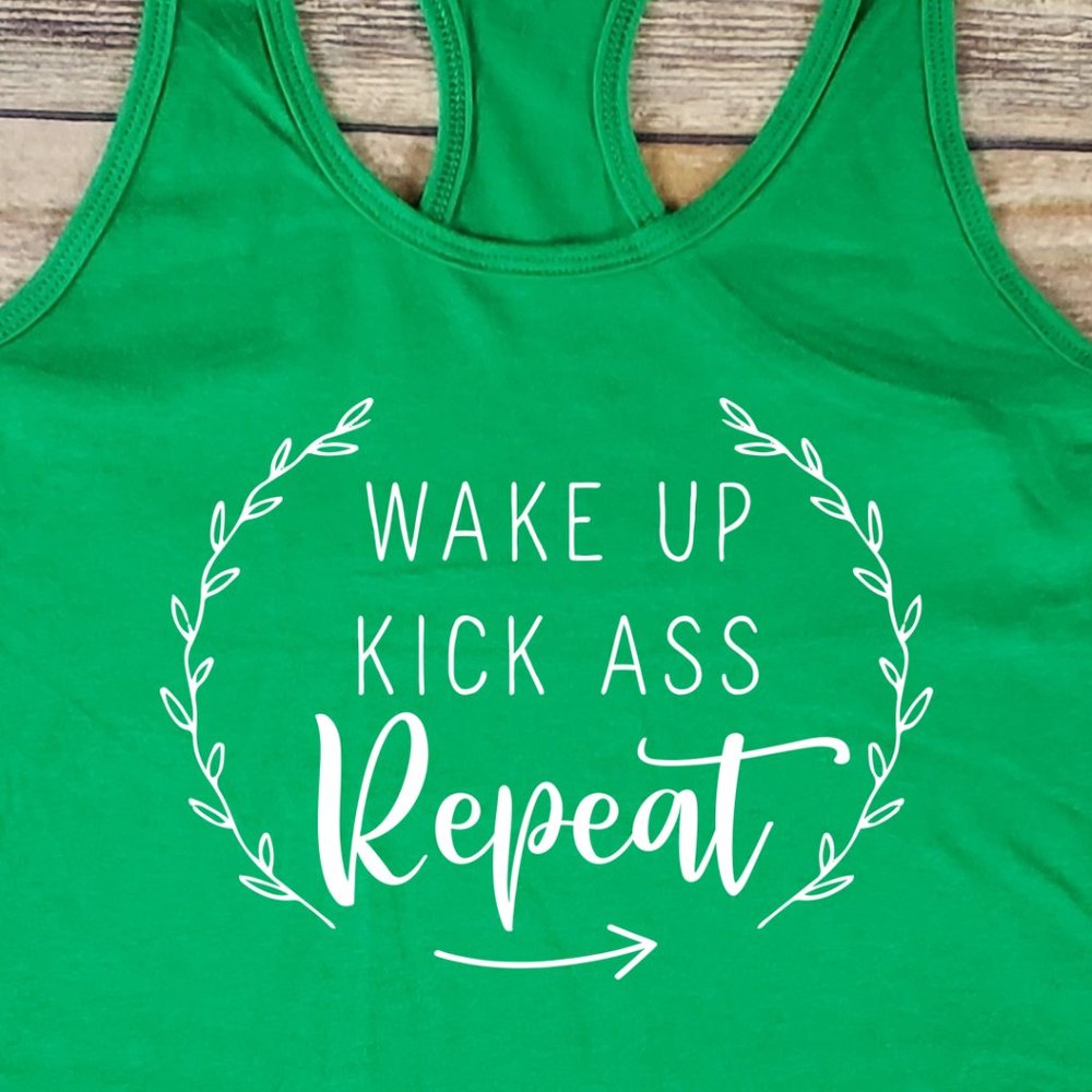 Wake Up Kick Ass Repeat - Ladies fitted tank top